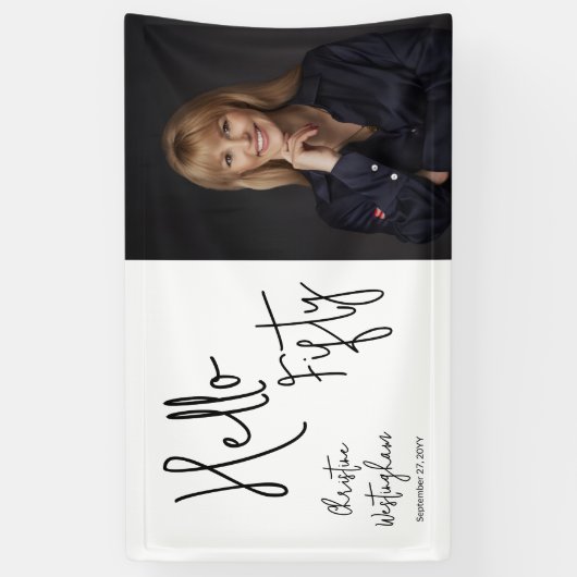 Hello Fifty Photo Script 50th Birthday Party 横断幕 (縦)