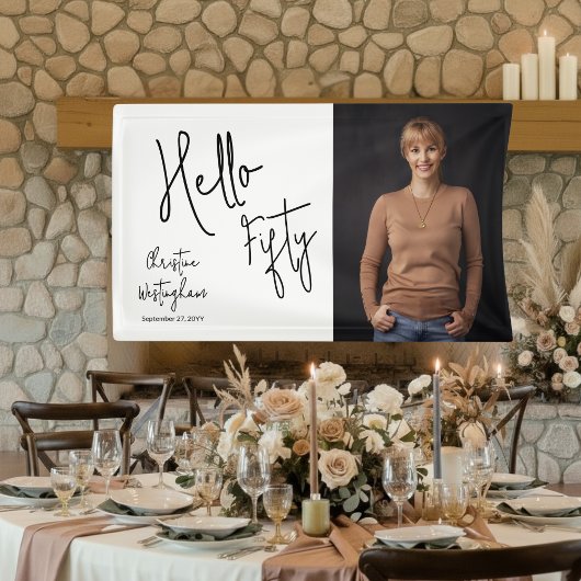 Hello Fifty Photo Script 50th Birthday Party 横断幕