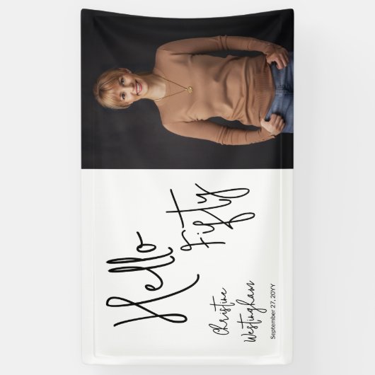 Hello Fifty Photo Script 50th Birthday Party 横断幕 (縦)