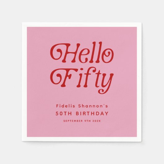 Hello Fifty Retro 50th Birthday Party スタンダードカクテルナプキン (正面)