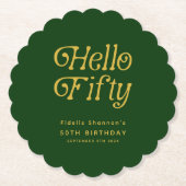 Hello Fifty Retro 50th Birthday Party ペーパーコースター (正面)