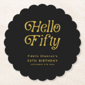 Hello Fifty Retro 50th Birthday Party ペーパーコースター (正面)