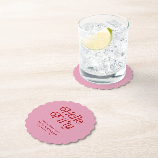 Hello Fifty Retro 50th Birthday Party ペーパーコースター (インサイチュ)