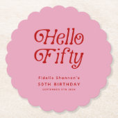 Hello Fifty Retro 50th Birthday Party ペーパーコースター (正面)
