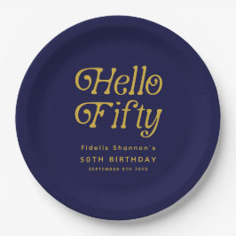 Hello Fifty Retro 50th Birthday Party ペーパープレート