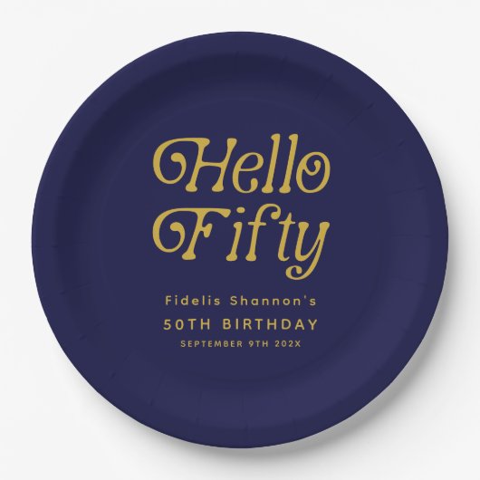 Hello Fifty Retro 50th Birthday Party ペーパープレート (正面)