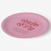 Hello Fifty Retro 50th Birthday Party ペーパープレート (アングル)