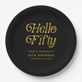 Hello Fifty Retro 50th Birthday Party ペーパープレート