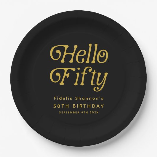 Hello Fifty Retro 50th Birthday Party ペーパープレート (正面)