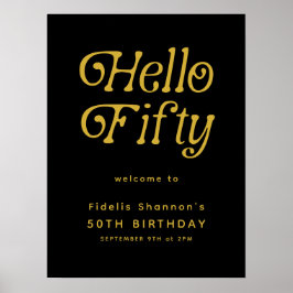 Hello Fifty Retro | 50th Birthday Welcome Sign ポスター