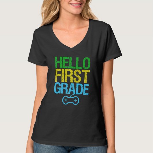 Hello First Gradeゲーマーおもしろいゲーム初日 Tシャツ (正面)
