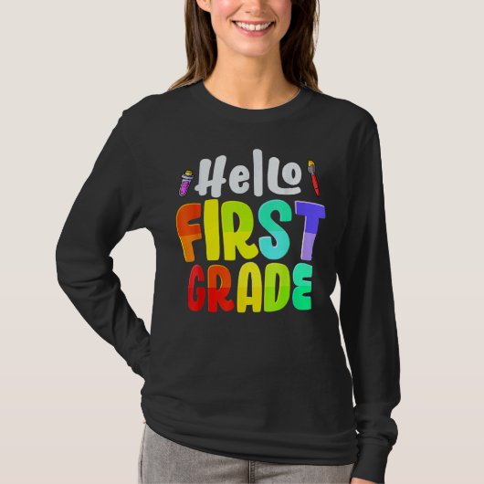 Hello First Gradeチーム1年生先生戻る Tシャツ (正面)