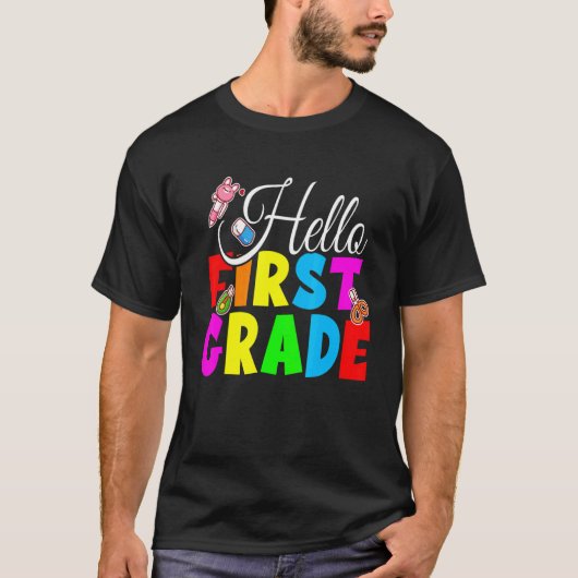 Hello First Gradeチーム1年生新学期Te Tシャツ (正面)