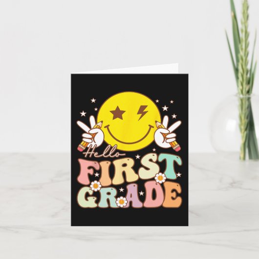 Hello First Gradeヒッピースマイル顔First Grade Back カード (正面)