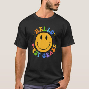 Hello First GradeレトロSmily顔First Grade Back Tシャツ