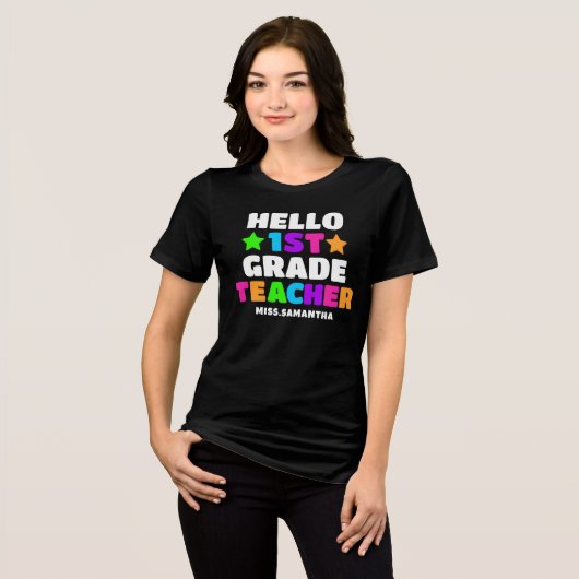 Hello First Grade先生名新学期 トライブレンドTシャツ (正面全面)