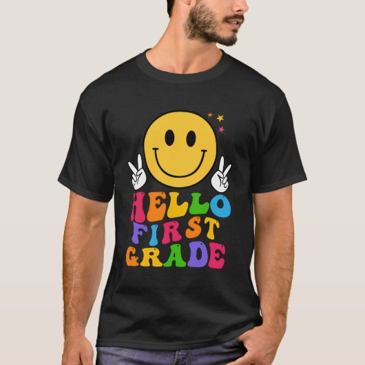 Hello First Grade新学期1年生スマイル Tシャツ (正面)