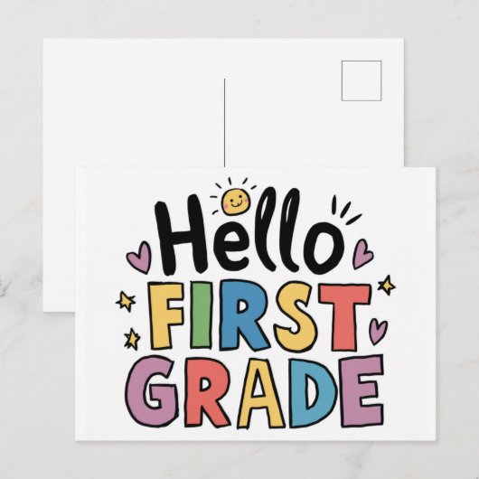 Hello First Grade - 1年生の新学期 ポストカード (正面/裏面)