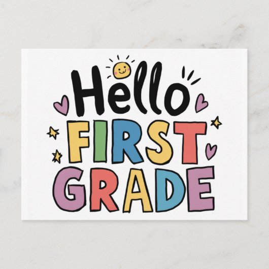 Hello First Grade - 1年生の新学期 ポストカード (正面)