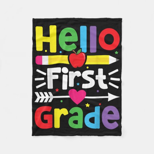 Hello First Grade 1年生新学期先生 フリースブランケット (正面)