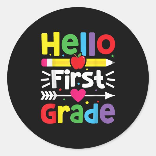 Hello First Grade 1年生新学期先生 ラウンドシール (正面)