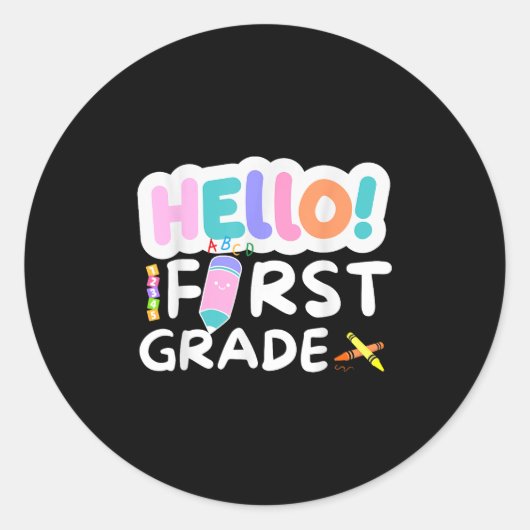 Hello First Grade 1年生新学期先生 ラウンドシール (正面)