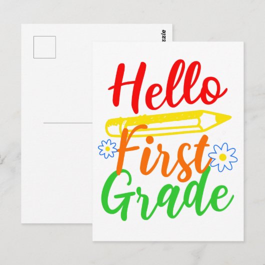 Hello First Grade 1年生新学期Kid ポストカード (正面/裏面)