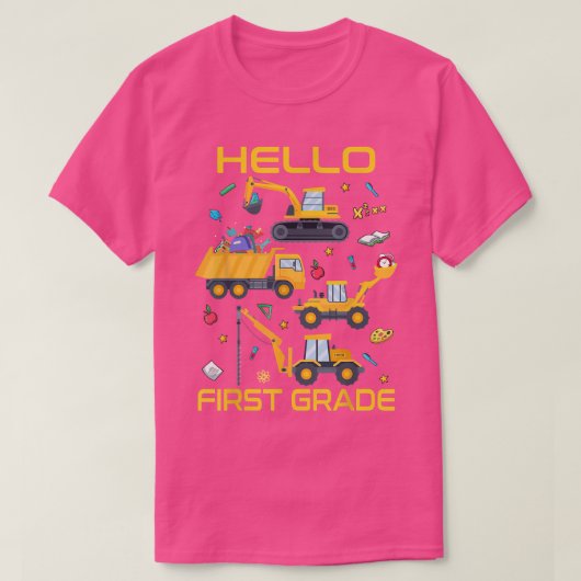 Hello First Grade 1建築トラックバックS Tシャツ (デザイン正面)