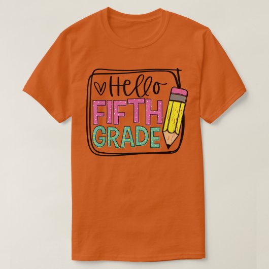 Hello First Grade 5th Day Pencil; Happy First Day Tシャツ (デザイン正面)