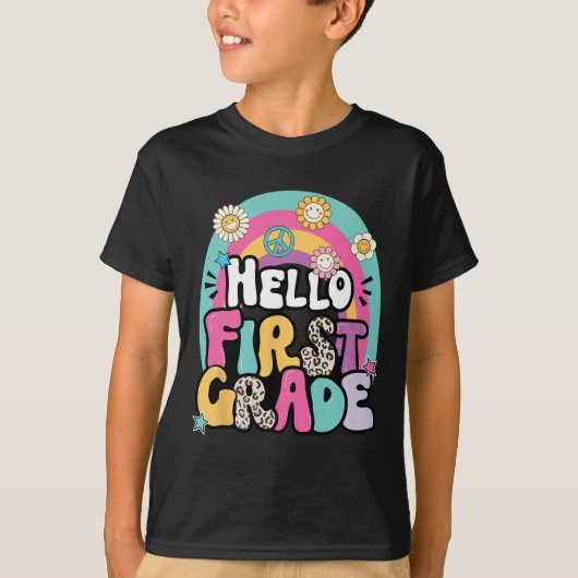Hello First Grade Byck To School Teacher First Day Tシャツ (正面)