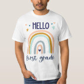 Hello First Grade Retro Rainbow Cute for Teaher Gi Tシャツ (正面)