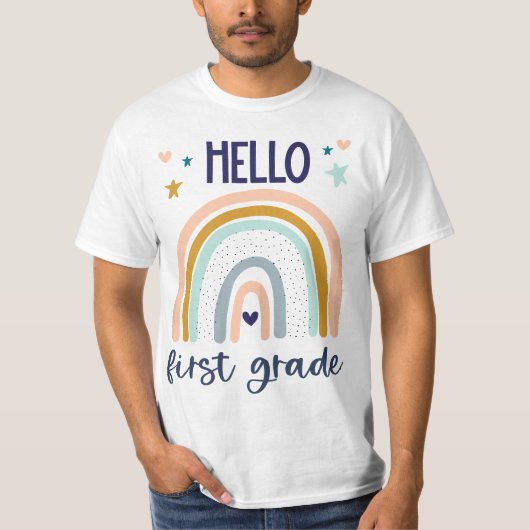 Hello First Grade Retro Rainbow Cute for Teaher Gi Tシャツ (正面)