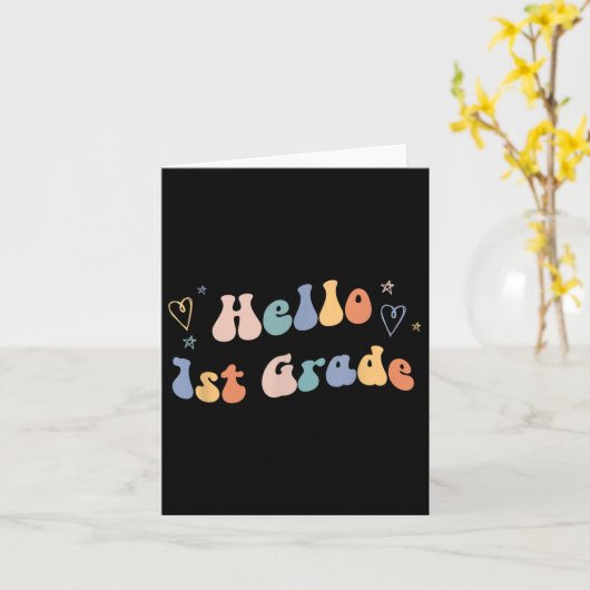Hello First Grade _ Retro Teacher Back To School 1 カード (黄色い花)
