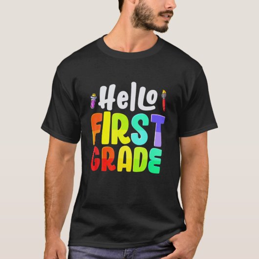 Hello First Grade Tキッズ先生新学期G Tシャツ (正面)