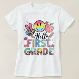 Hello First Grade Teacher Coquette Pencil Bow Tシャツ