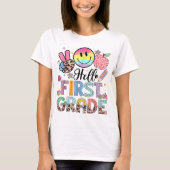 Hello First Grade Teacher Coquette Pencil Bow Tシャツ (正面)