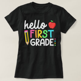 Hello First Grade Teacher Coquette Pencil Bow Tシャツ