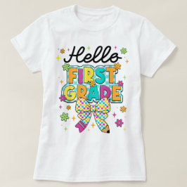 Hello First Grade Teacher Coquette Pencil Bow Tシャツ