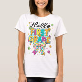 Hello First Grade Teacher Coquette Pencil Bow Tシャツ (正面)