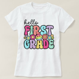 Hello First Grade Teacher Coquette Pencil Bow Tシャツ