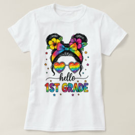 Hello First Grade Teacher Coquette Pencil Bow Tシャツ