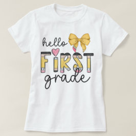 Hello First Grade Teacher Coquette Pencil Bow Tシャツ