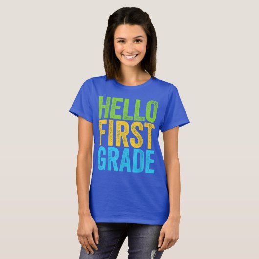 Hello First Grade Teacher Coquette Pencil Bow Tシャツ (正面フル)