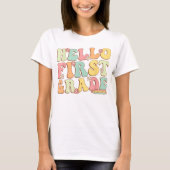 Hello First Grade Teacher Coquette Pencil Bow Tシャツ (正面)