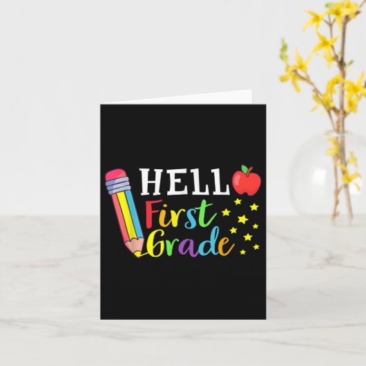 Hello First Grade Teacher Student Back To School 1 カード (黄色い花)