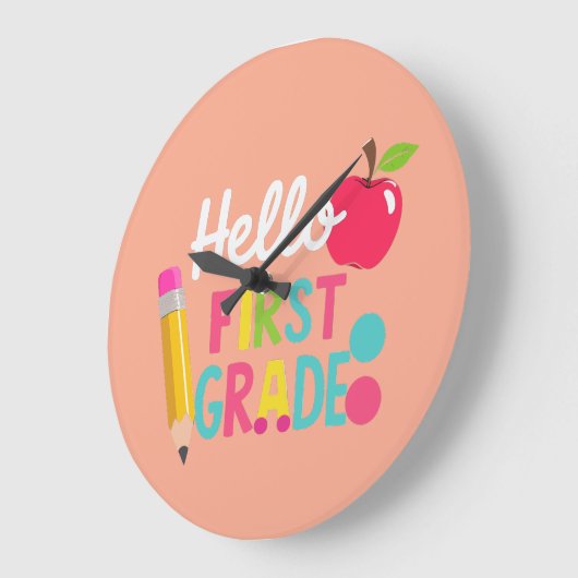Hello First Grade Team 1st Grade Back to School ラージ壁時計 (傾斜)