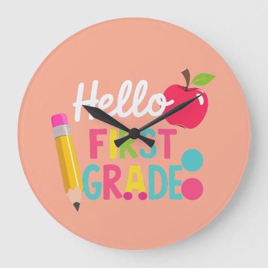 Hello First Grade Team 1st Grade Back to School ラージ壁時計 (正面)