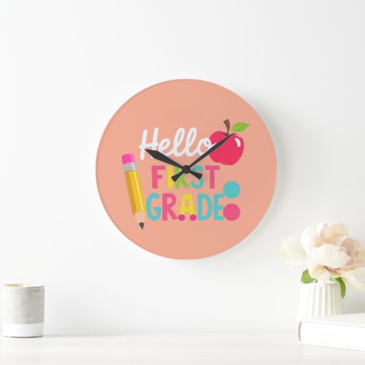 Hello First Grade Team 1st Grade Back to School ラージ壁時計 (ホーム)