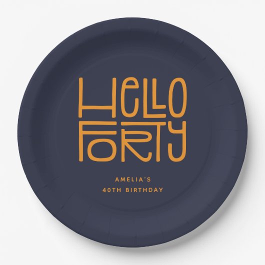 HELLO FORTY モダン40歳の誕生日 ペーパープレート (正面)