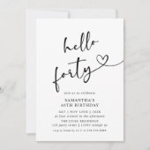 Hello Forty Black and White 40th Birthday Party 招待状 (正面)